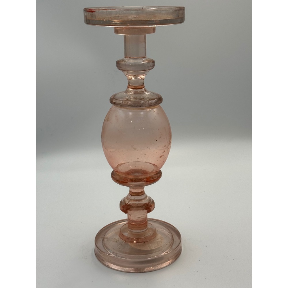 Pink Glass Candlestick Holder Baluster Stem Taper Pedestal